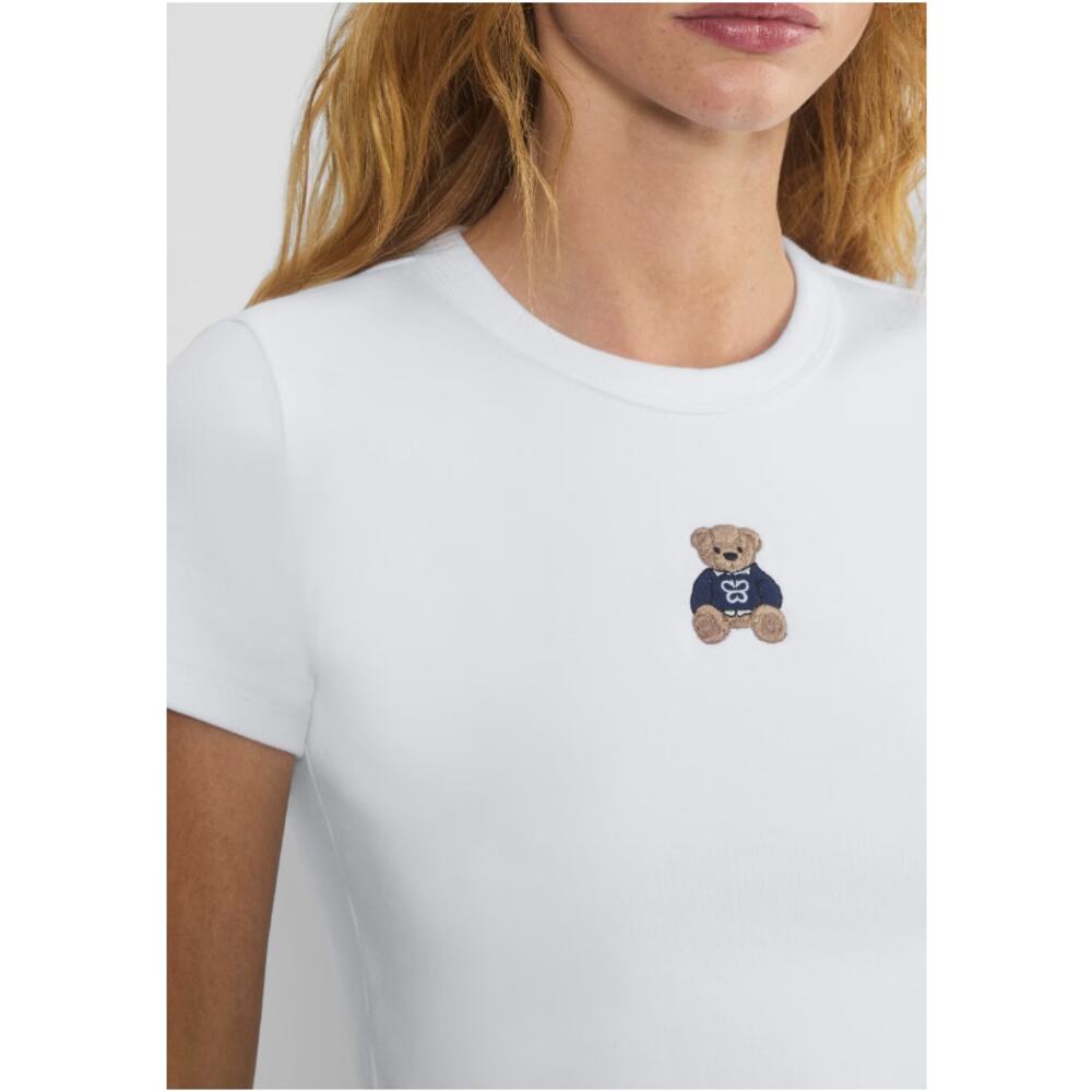 Artizia Sunday Best BestHug Ribbed T-Shirt White Teddy Bear Embroidery Womens XS - Picture 2 of 7